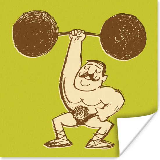 Poster Een illustratie van een bodybuilder met het gewicht in een hand - 50x50 cm