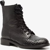 TwoDay leren dames croco veterboots - Zwart - Maat 39 - Echt leer