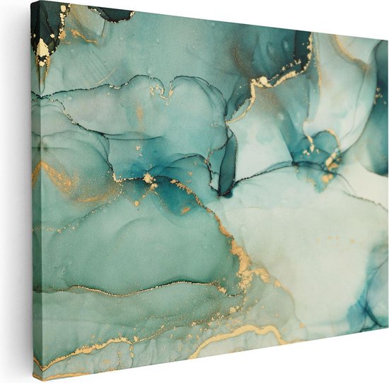 Artaza Canvas Schilderij Abstracte Kunst - Blauwe Marmer met Goud - 40x30 - Klein - Foto Op Canvas - Canvas Print