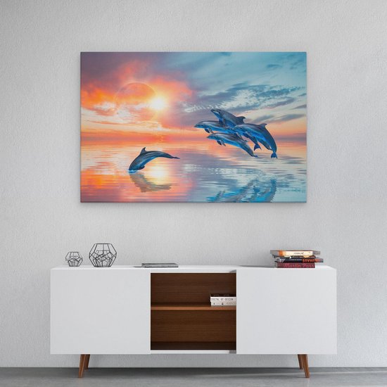 Artaza Peinture Sur Toile Groupe De Dauphins Sautant Hors De L' Water - 90x60 - Photo Sur Toile - Impression Sur Toile