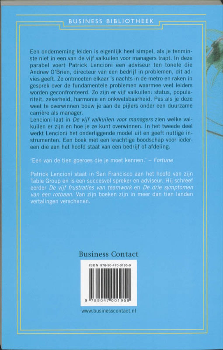 Business bibliotheek - De 5 valkuilen voor managers - back cover