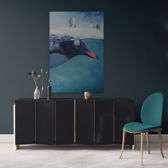 Artaza Peinture sur Toile Pingouin Nage dans l' Water - 80x120 - Groot - Tableau sur Toile - Impression sur Toile