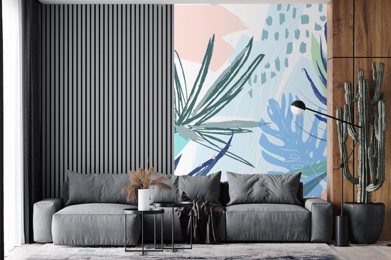 Papier peint - Papier peint photo peint Été - Bleu clair - Plante - Largeur 200 cm x Hauteur 300 cm