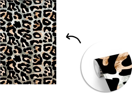 Papier peint - Papier peint photo murale Imprimé panthère - Zwart - Grijs - Largeur 145 cm x hauteur 220 cm