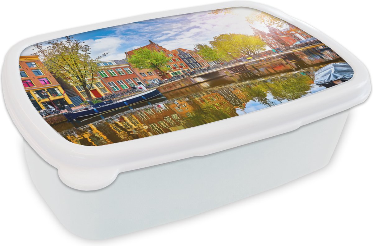 Broodtrommel Wit - Lunchbox - Brooddoos - Kanaal - Amsterdam - Lente - 18x12x6 cm - Volwassenen