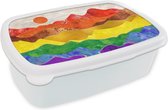 Broodtrommel Wit - Lunchbox - Brooddoos - Pride - Regenboog - Marmer - 18x12x6 cm - Volwassenen