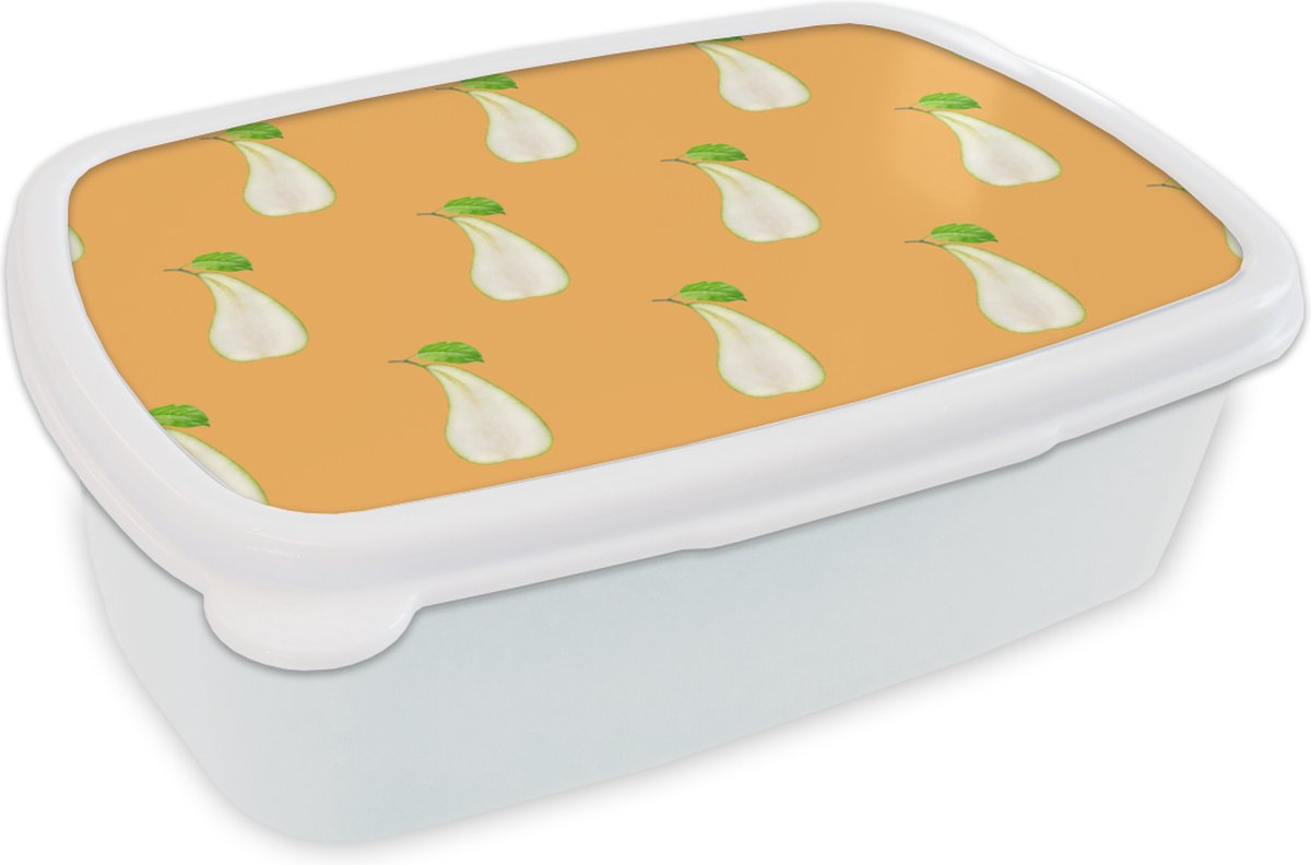 Broodtrommel Wit - Lunchbox - Brooddoos - Peer - Kleuren - Patronen - 18x12x6 cm - Volwassenen
