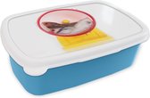 Broodtrommel Blauw - Lunchbox - Brooddoos - Hamsters in een wiel - 18x12x6 cm - Kinderen - Jongen
