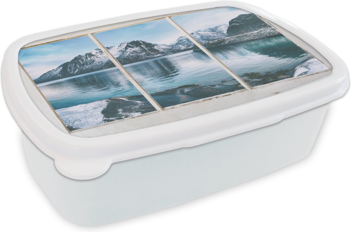 Broodtrommel Wit - Lunchbox - Brooddoos - Doorkijk - Bergen - Winter - 18x12x6 cm - Volwassenen