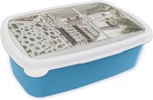 Broodtrommel Blauw - Lunchbox - Brooddoos - Doorkijk - Architectuur - Zomer - 18x12x6 cm - Kinderen - Jongen