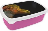 Broodtrommel Roze - Lunchbox - Brooddoos - Paard - Geel - Zwart - Meisjes - Kinderen - Meiden - 18x12x6 cm - Kinderen - Meisje