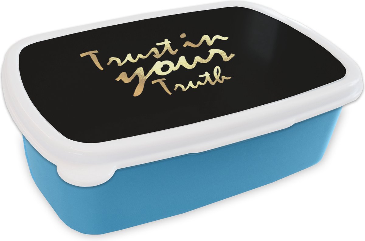 Broodtrommel Blauw - Lunchbox - Brooddoos - Quote - Trust - Goud - 18x12x6 cm - Kinderen - Jongen