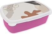 Broodtrommel Roze - Lunchbox - Brooddoos - Zomer - Bladeren - Wit - 18x12x6 cm - Kinderen - Meisje