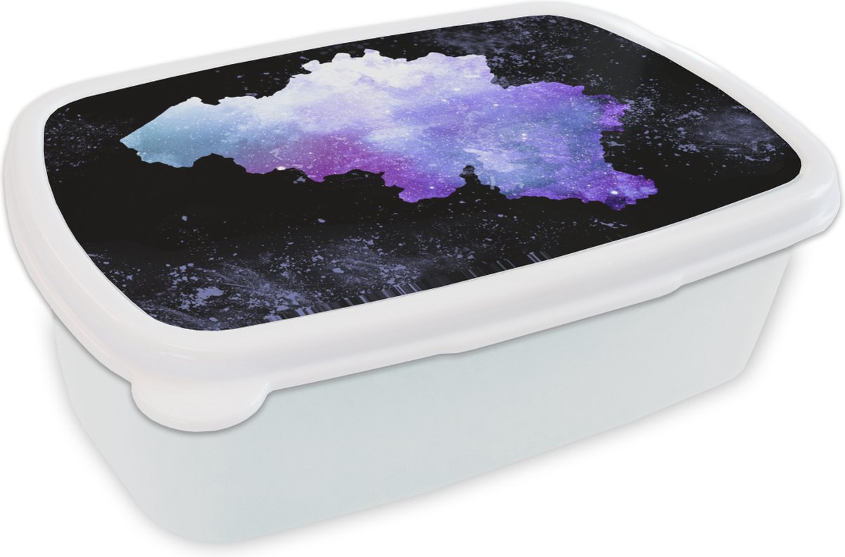 Broodtrommel Wit - Lunchbox - Brooddoos - Kaart - België - Blauw - 18x12x6 cm - Volwassenen