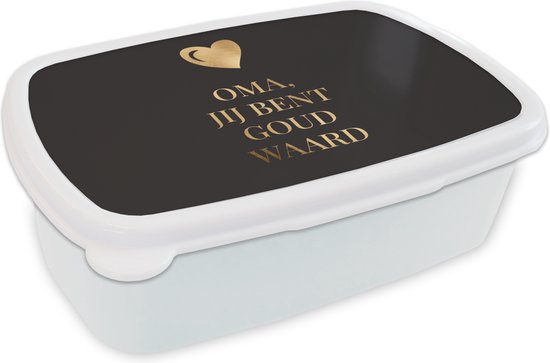 Broodtrommel Wit – Lunchbox – Brooddoos – Oma jij bent goud waard – Grootmoeder – Quotes – Spreuken – 18x12x6 cm – Volwassenen
