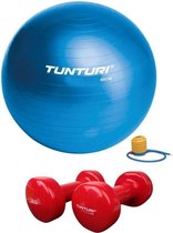 Tunturi - Fitness Set - Vinyl Dumbbell 2 x 3 kg  - Gymball Blauw 65 cm