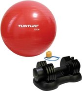 Tunturi - Fitness Set - Verstelbare Dumbbellset 12,5 kg - Gymball Rood 75 cm