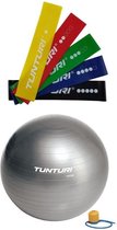 Tunturi - Fitness Set - Weerstandsbanden 5 stuks - Gymball Zilver 75 cm