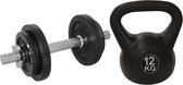 Tunturi - Fitness Set - Halterset 10 kg incl 1 Dumbellstang - Kettlebell 12 kg