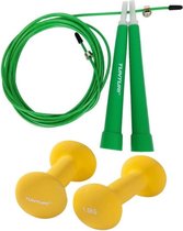 Tunturi - Fitness Set - Neopreen Dumbbellset 2 x 1,5 kg - Springtouw Groen