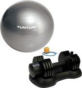 Tunturi - Fitness Set - Verstelbare Dumbbellset 12,5 kg  - Gymball Zilver 75 cm