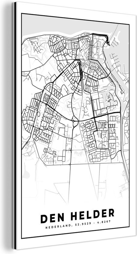 Wanddecoratie Metaal - Aluminium Schilderij Industrieel - Kaart - Den Helder - Zwart - Wit - 100x150 cm - Dibond - Foto op aluminium - Industriële muurdecoratie - Voor de woonkamer/slaapkamer