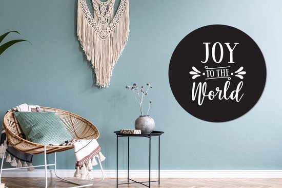 Citation de Noël Joy au monde sur fond noir Sticker mural cercle mural - 100x100 cm - peinture ronde - cercle papier peint - cercle mural - cercle vivant - autocollant et découpe ronde