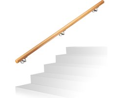 trapleuning - 150 cm - beukenhout - wandmontage - wandhouder & pluggen - 42 mm diameter - natuur