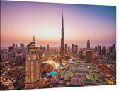 De stadslichten en skyline van Dubai City bij twilight - Foto op Canvas - 150 x 100 cm
