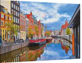 Kleurrijk beeld van het Amsterlkanaal in Amsterdam  - Foto op Canvas - 90 x 60 cm