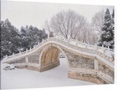 Met sneeuw bedekt bruggetje over Kunming Lake in Beijing - Foto op Canvas - 150 x 100 cm