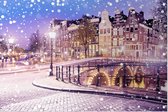 Sfeervolle winteravond in grachtengordel Amsterdam  - Foto op Tuinposter - 60 x 40 cm