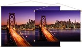 San Francisco skyline en Bay Bridge bij zonsondergang - Foto op Textielposter - 120 x 80 cm
