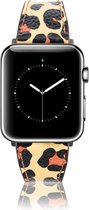 Geschikt voor Apple Watch Bandje - Luipaard Print - Full-Grain Leer - 38/40/41mm - incl. Black Connectors Met Gesp - Oblac®