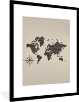 Fotolijst incl. Poster - Wereldkaart - Hout - Vintage - 60x80 cm - Posterlijst