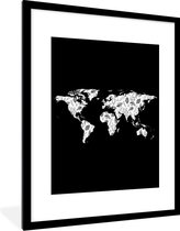 Fotolijst incl. Poster - Wereldkaart - Planten - Zwart - 60x80 cm - Posterlijst