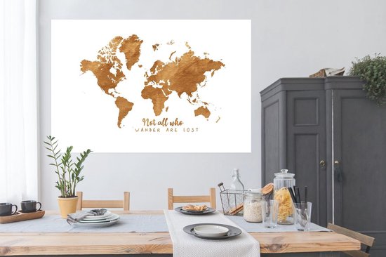 Affiche Carte du Wereldkaart - Bronze - Corde - 180x120 cm XXL