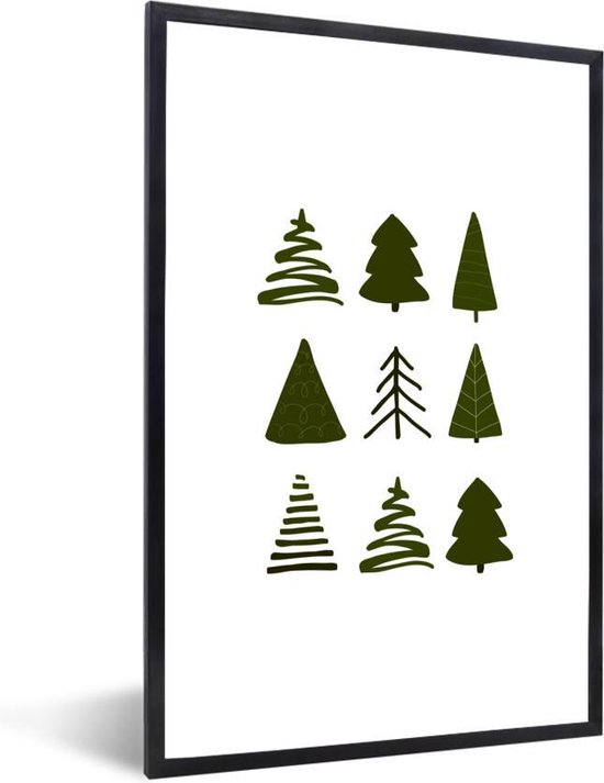 Fotolijst incl. Poster - Kerstbomen - Sjablonen - Wit - 80x120 cm - Posterlijst - Kerstmis Decoratie - Kerstversiering - Kerstdecoratie Woonkamer - Kerstversiering - Kerstdecoratie voor binnen - Kerstmis