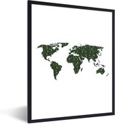 Fotolijst incl. Poster - Wereldkaart - Planten - Groen - 60x80 cm - Posterlijst