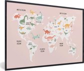 Wereldkaart - Kinderen - Dinosaurus - Schoolplaat - Kinderkamer - 120x80 cm