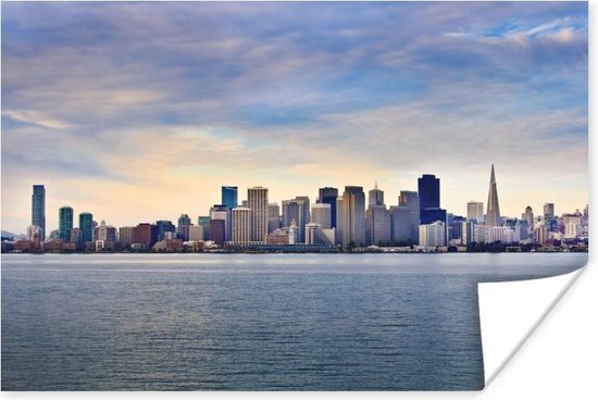 Skyline van San Francisco aan het water Poster 180x120 cm - Foto print op Poster (wanddecoratie woonkamer / slaapkamer) / Amerikaanse steden Poster XXL / Groot formaat!