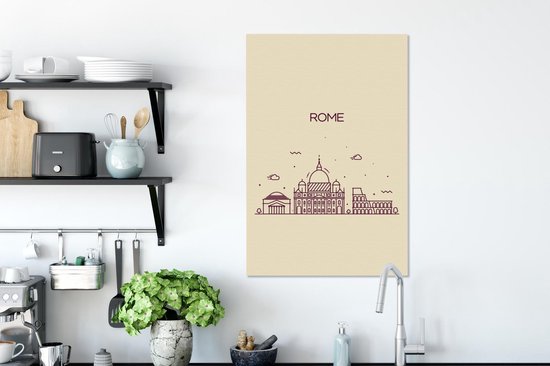 Illustration skyline 'Rome' sur fond marron clair 40x60 cm - Tirage photo sur toile (Décoration murale salon / chambre)