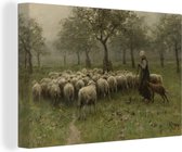 Canvas Schilderij Herderin met kudde schapen - Anton Mauve - 60x40 cm - Wanddecoratie