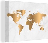 Canvas Wereldkaart - 120x90 - Wanddecoratie Wereldkaart - Marmer - Goud
