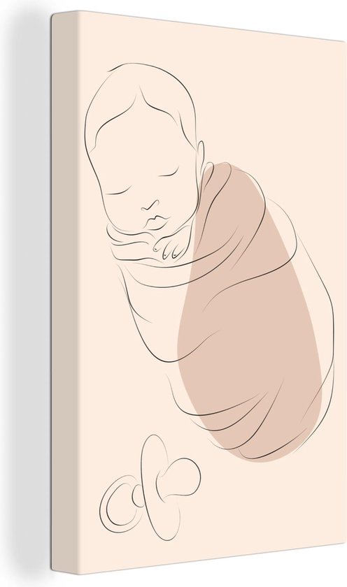 Canvas Schilderij Baby - Speen - Line art - 60x90 cm - Wanddecoratie