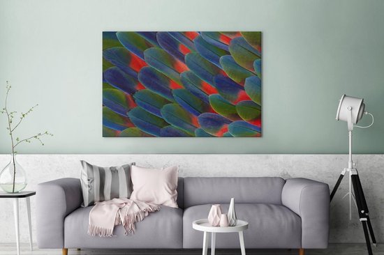 Tableau sur toile Détail plume perroquet - 140x90 cm - Décoration murale
