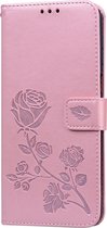 Xiaomi Redmi Note 9S Hoesje - Mobigear - Flowers Serie - Kunstlederen Bookcase - Roségoud - Hoesje Geschikt Voor Xiaomi Redmi Note 9S