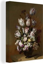 Canvas Schilderij Stilleven met bloemen - Schilderij van Hans Bollongier - 30x40 cm - Wanddecoratie