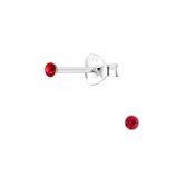 Joy|S - Zilveren mini rond oorbellen voor kinderen - 2 mm - kristal rood