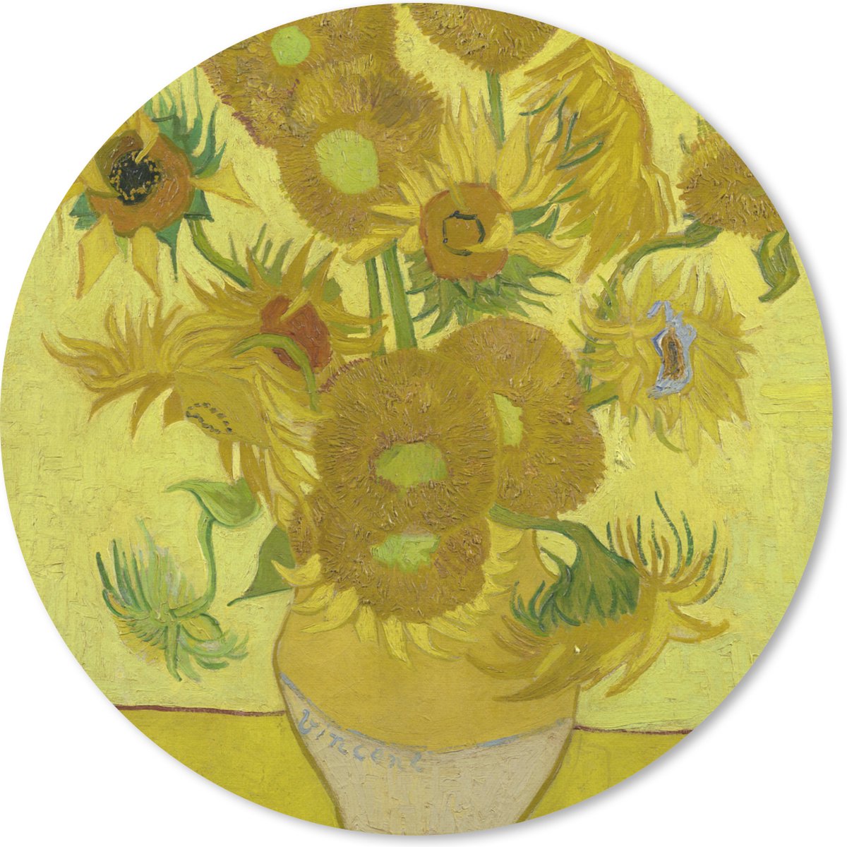 Muismat - Mousepad - Rond - Zonnebloemen - Vincent van Gogh - 30x30 cm - Ronde muismat
